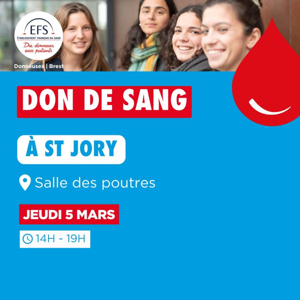 La prochaine collecte de sang sur la commune est prévue le jeudi 5 mars de 14h à 19h, salle des poutres (Maison de la Culture).